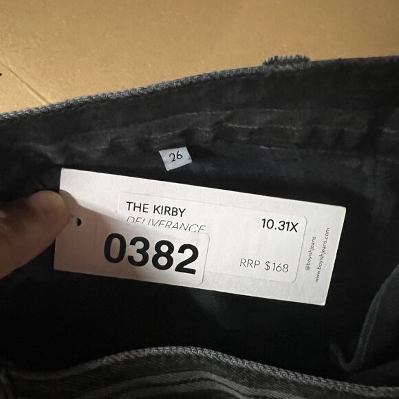 Boyish KIRBY Womens Stripe Straight Leg Jean Sz 26 in DELIVERANCE Black White - Picture 6 of 10